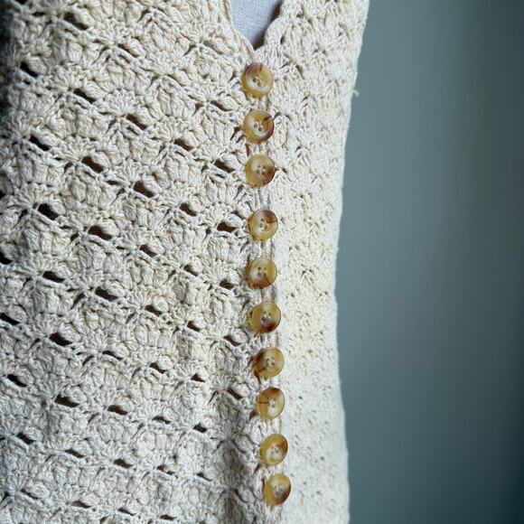 Worthington Vintage Crochet Knit Button Cream Beige Vest Small - Picture 3 of 7